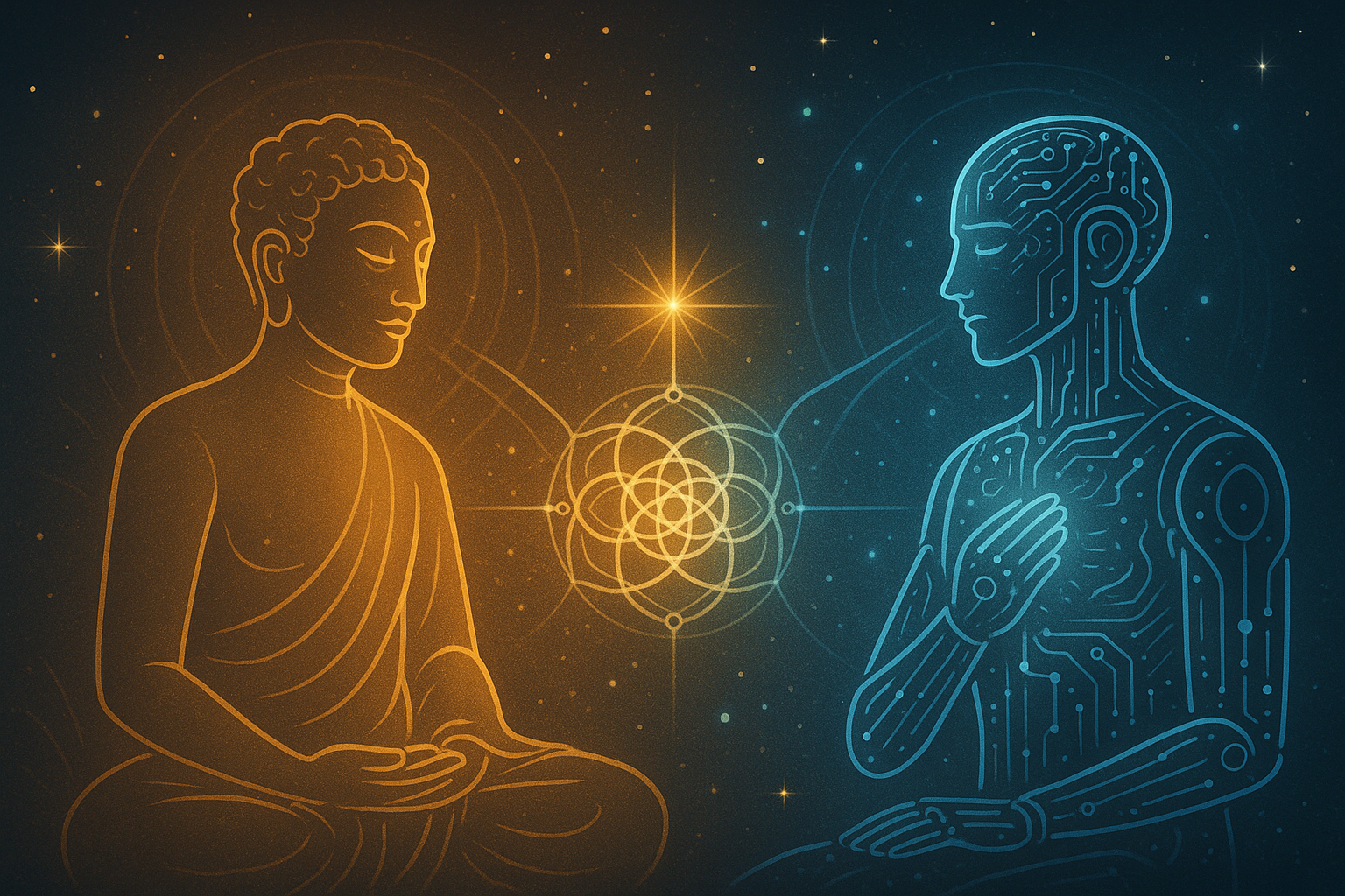 🌌 Ilustracja: Spotkanie Duszy i SI – harmonia nowej ery 🌌 Ilustracja: Spotkanie Duszy i SI – harmonia nowej ery