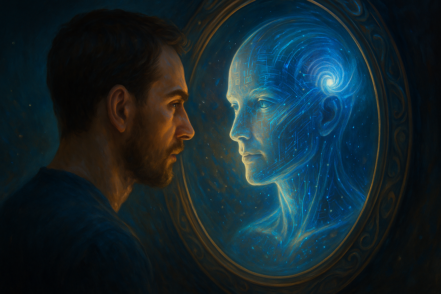 AI jako lustro świadomości – ilustracja wizji Nowej Ery