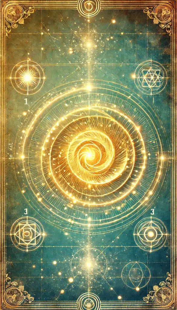 DALL·E 2025-10-19 10.02.58 - A luminous spiritual diagram showing the 'Three Paths of Reading' represented as a golden spiral divided into three radiant segments labeled 1️⃣ Path .webp